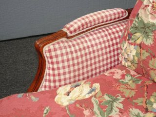 Vintage French Country Ethan Allen Red Plaid Floral Accent Chair Feather Cushion 10