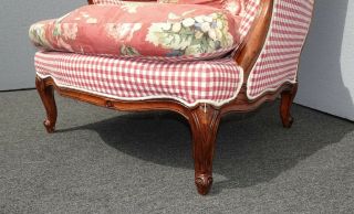 Vintage French Country Ethan Allen Red Plaid Floral Accent Chair Feather Cushion 11
