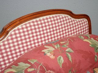 Vintage French Country Ethan Allen Red Plaid Floral Accent Chair Feather Cushion 8