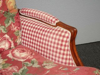 Vintage French Country Ethan Allen Red Plaid Floral Accent Chair Feather Cushion 9