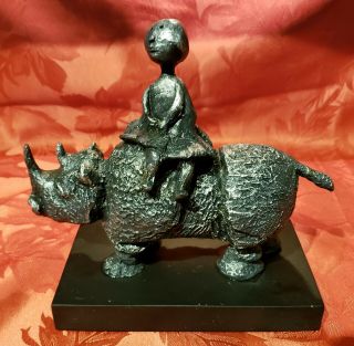 Vintage Rare Graceiela Boda Boulanger Metal Sculpture The Journey Girl On Rhino