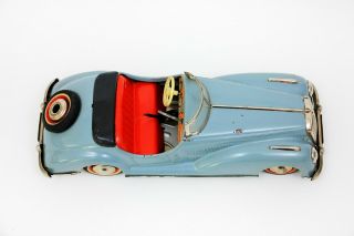 Vintage Distler Clockwork Tin Car Mercedes Benz Cabriolet Convertible Blue Grey 5