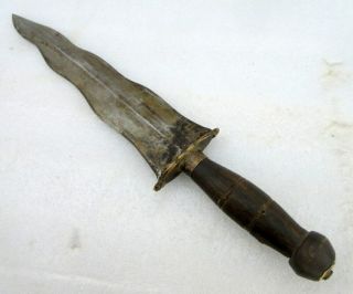 Vintage Old hand Carved Iron Unusual Zigzag Blade And Horn Hilt Dagger Knife 8