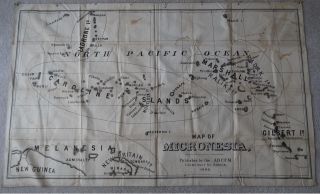Massive Antique Linen Map Micronesia 1880 Oceania Guam Marshall Islands