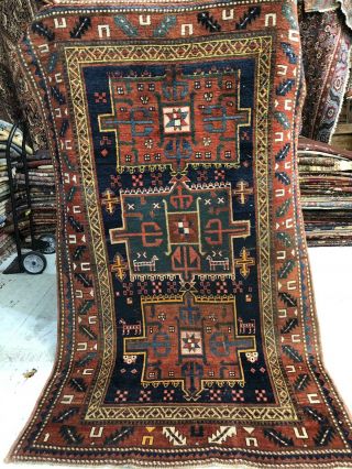 Auth: Antique Caucasian Kazak Rug Organic Collectible Wool Beauty 4x7 NR 3