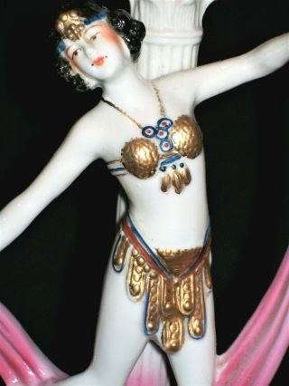 Antique German Art Deco Semi Nude Exotic Lady Dancer Porcelain Lamp Figurine