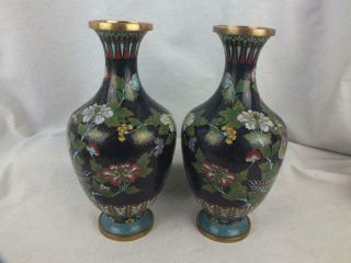 PAIR ANTIQUE CHINESE CLOISONNE PHOENIX FLORAL VASES 6