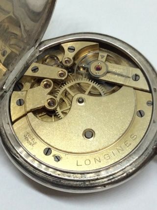 1889 Silver Longines Grand Prix Erotic Automaton Deco Pocket Watch Queens Guard 7