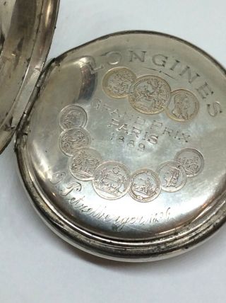 1889 Silver Longines Grand Prix Erotic Automaton Deco Pocket Watch Queens Guard 8