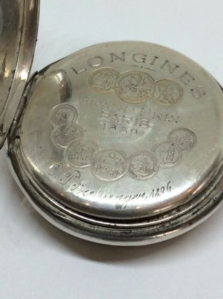 1889 Silver Longines Grand Prix Erotic Automaton Deco Pocket Watch Queens Guard 9