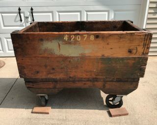 VINTAGE WOODEN INDUSTRIAL ROLLING CART,  RAILROAD? 6