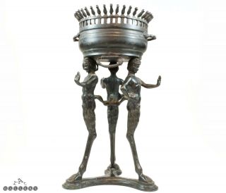 19th C.  Grand Tour Roman Figural Bronze Satyr / Faun Incense Burner Brazier