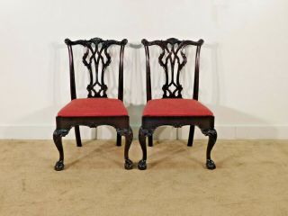 Pair Kindel Winterthur Mahogany Carved Chippendale Ball & Claw Side Chairs