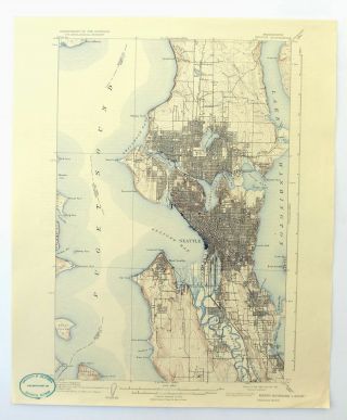 Seattle Washington Vintage Usgs Topo Map 1909 15 - Minute Topographic Puget Sound