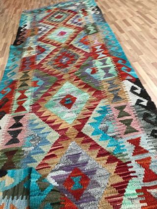 Handmade Afghan Kilim (257cm x 75cm) Patterns and colours runner wool 3