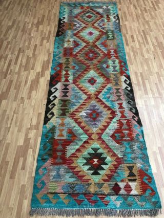 Handmade Afghan Kilim (257cm x 75cm) Patterns and colours runner wool 9
