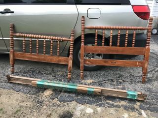 Antique Vintage Wooden Twin Bed with Rails Spindle 41 inch High 2