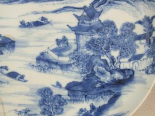 FINE 19TH C CHINESE 4 CHARACTER MARKS BLUE & WHITE LANDSCAPE SAUCER DISH A/F 3