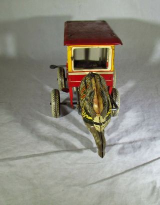 VINTAGE1930 ' s MARX TOYTOWN DAIRY WIND UP TIN LITHO HORSE DRAWN WAGON - 4