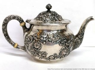 Antique Gorham Sterling Silver Repousse Coffee Chocolate Teapot 1898 Date Mark