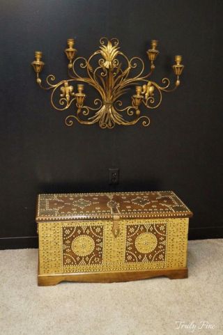 Sarried Brass Styled Antique Trunk Coffee Table Bench Blanket Storage Chest