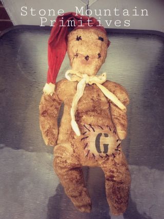 Primitive Grungy Folk Art RaG Stuffed GINGERBREAD Doll Christmas In July 3