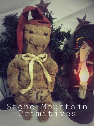 Primitive Grungy Folk Art RaG Stuffed GINGERBREAD Doll Christmas In July 4
