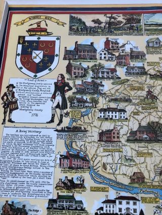 Rare Vintage Folk Art Historical Montgomery County Maryland Bicentennial Map 5