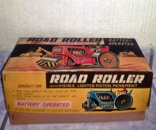 1950 ' s Nomura Tin Road Roller/Tractor B/O Or.  Box No Yonezawa No Space Toy Robot 8