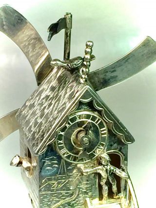 Ornate Antique Dutch 833 Silver Figural Bell Miniature Windmill Marked 129 Grams 8
