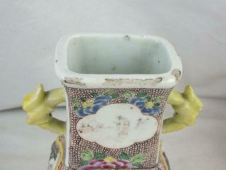 18TH C CHINESE PORCELAIN FAMILLE ROSE SQUIRRELS FIGURES SQUARE VASE - SIGNED 10