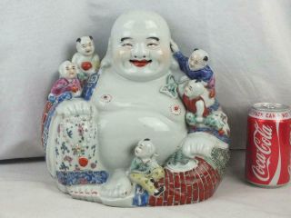 Large Antique Chinese Porcelain Famille Rose Buddha And Boys
