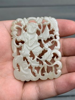 Outstanding Antique Chinese White Jade Pendant Of Boy Qing
