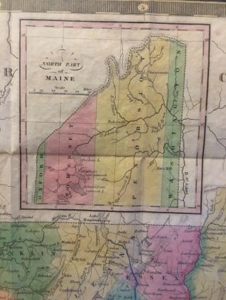 Rare 1834 Samuel Augustus Mitchell Maine Hampshire Vermont Pocket Map Framed 11