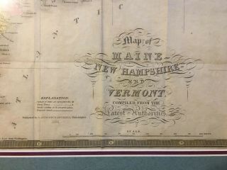 Rare 1834 Samuel Augustus Mitchell Maine Hampshire Vermont Pocket Map Framed 2