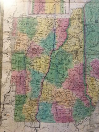 Rare 1834 Samuel Augustus Mitchell Maine Hampshire Vermont Pocket Map Framed 3