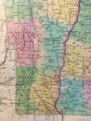 Rare 1834 Samuel Augustus Mitchell Maine Hampshire Vermont Pocket Map Framed 6