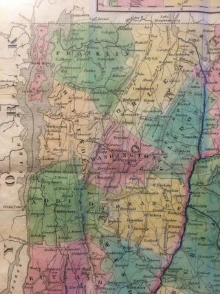 Rare 1834 Samuel Augustus Mitchell Maine Hampshire Vermont Pocket Map Framed 7