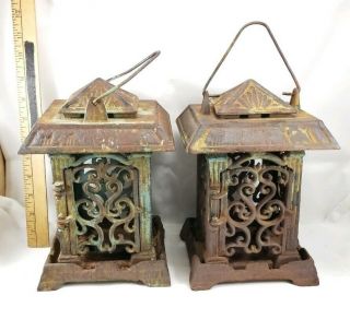 Vintage Cast Iron Pagoda Lanterns Japanese Garden Lamp Patio 12 "