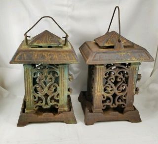 Vintage Cast Iron Pagoda Lanterns Japanese Garden Lamp Patio 12 