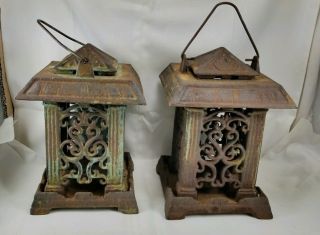 Vintage Cast Iron Pagoda Lanterns Japanese Garden Lamp Patio 12 