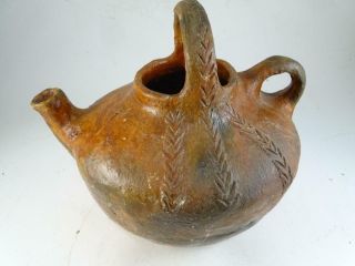 Ancient Antique Native American Indian Art Pottery Pottery Teapot 7.  5 " T Catawba