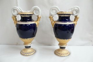 Rare Meissen Cobalt Gold 4 Snake Regency Mantel Vases E116 1800s Wow