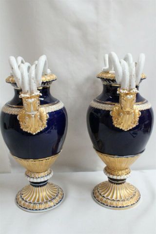 RARE Meissen Cobalt Gold 4 Snake Regency Mantel Vases E116 1800s WOW 3