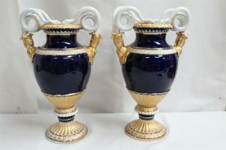 RARE Meissen Cobalt Gold 4 Snake Regency Mantel Vases E116 1800s WOW 4