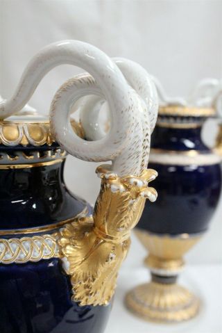 RARE Meissen Cobalt Gold 4 Snake Regency Mantel Vases E116 1800s WOW 6
