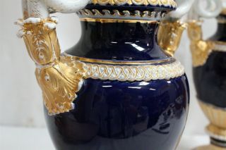 RARE Meissen Cobalt Gold 4 Snake Regency Mantel Vases E116 1800s WOW 8