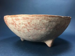 Ancient Pre - Columbian Mocaljete Grinding Bowl Tripod Aztec Mayan Footed Red Clay