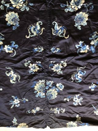 Antique 19th Century Qing Dynasty Embroidered Silk Robe Moths Florals Chinese 10