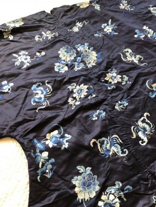 Antique 19th Century Qing Dynasty Embroidered Silk Robe Moths Florals Chinese 11